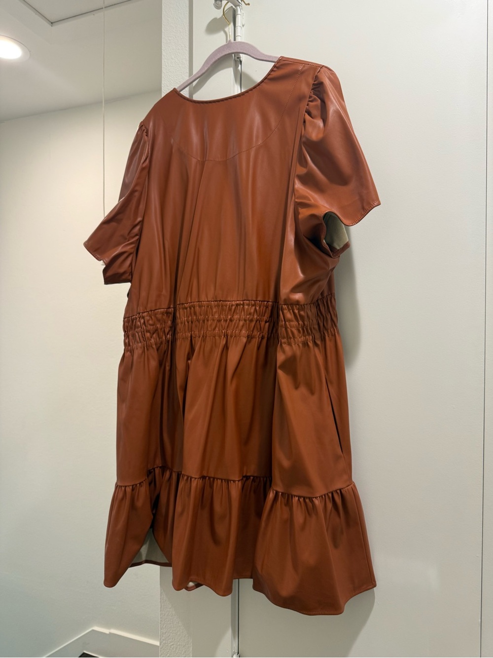 Anthropologie Faux Leather Tiered Mini Dress in Bark - Picture 4 of 5
